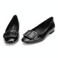 Women's black croc-embossed square buckle ballet flat - ghost mannequin pair view