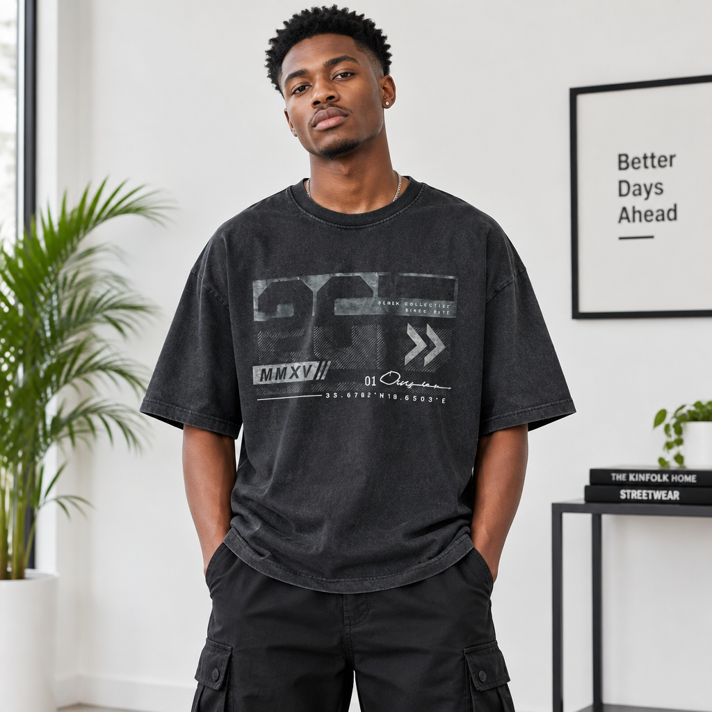 MMXV Global Connection Tonal Graphic Tee Charcoal – Model Shot