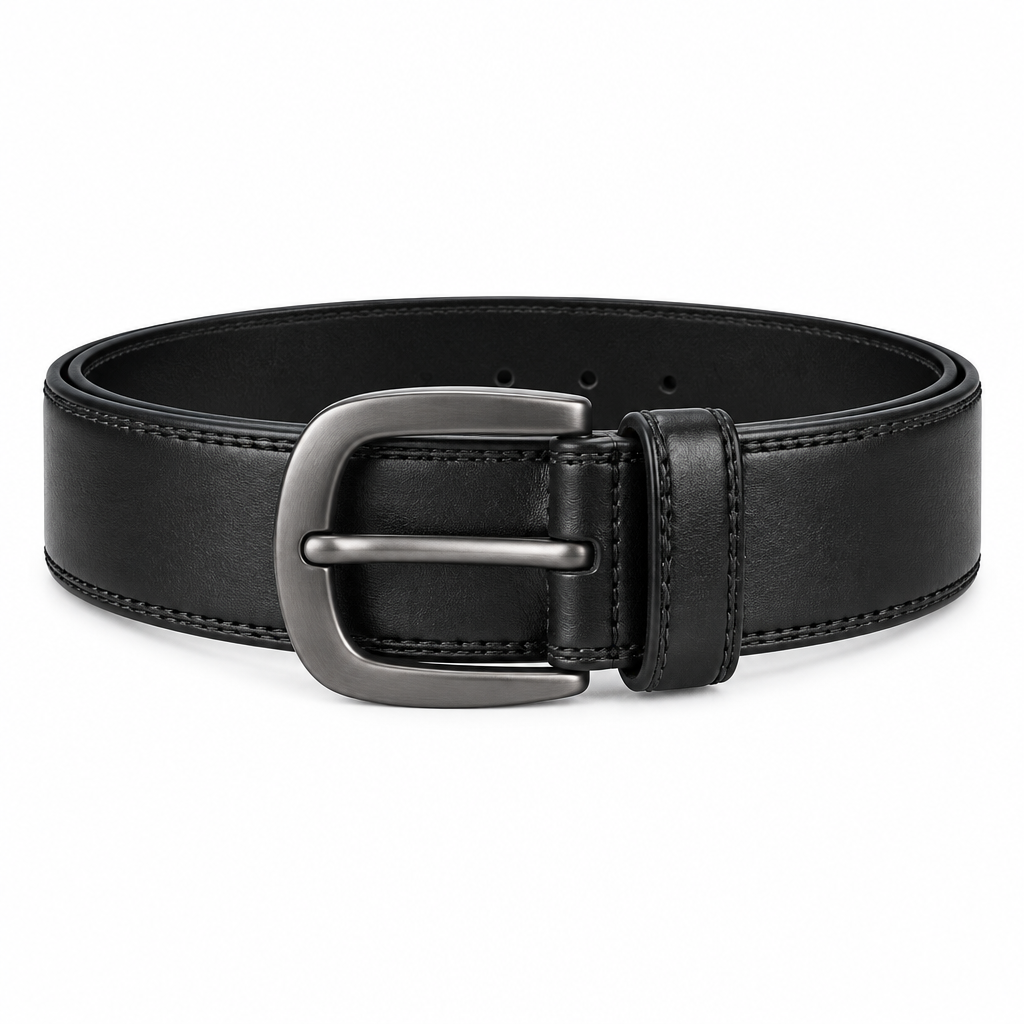 Black Smooth Leather Gunmetal Buckle Belt - Front View