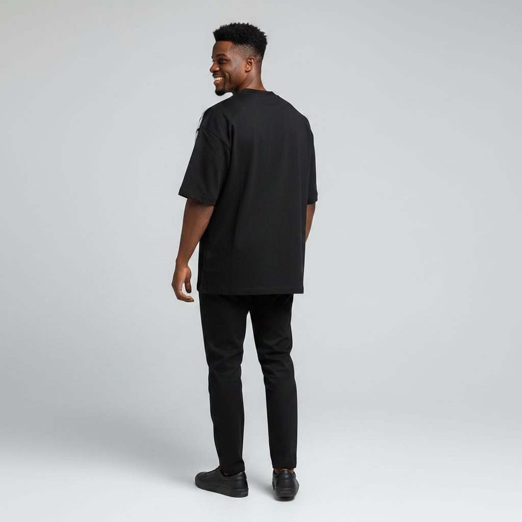 Black Brushstroke Oversized T-Shirt - Model Back