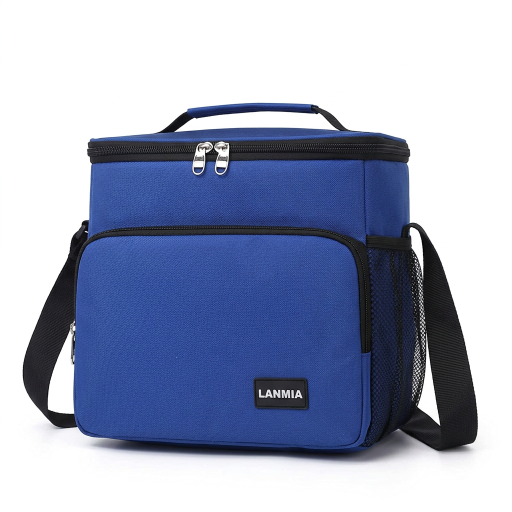 Royal blue lunch bag on white