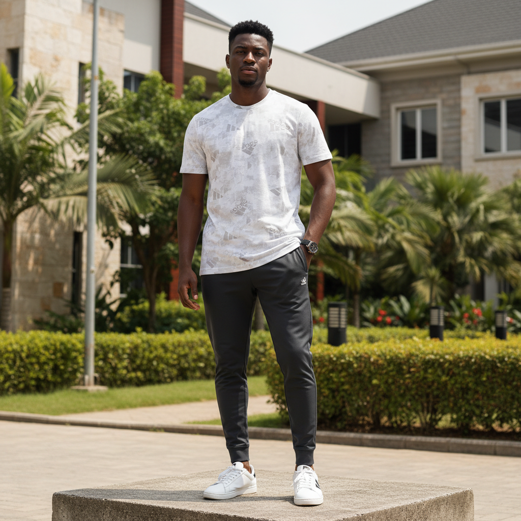 Men's White All-Over Tonal Logo-Print Athletic T-Shirt – Nigerian Male Model