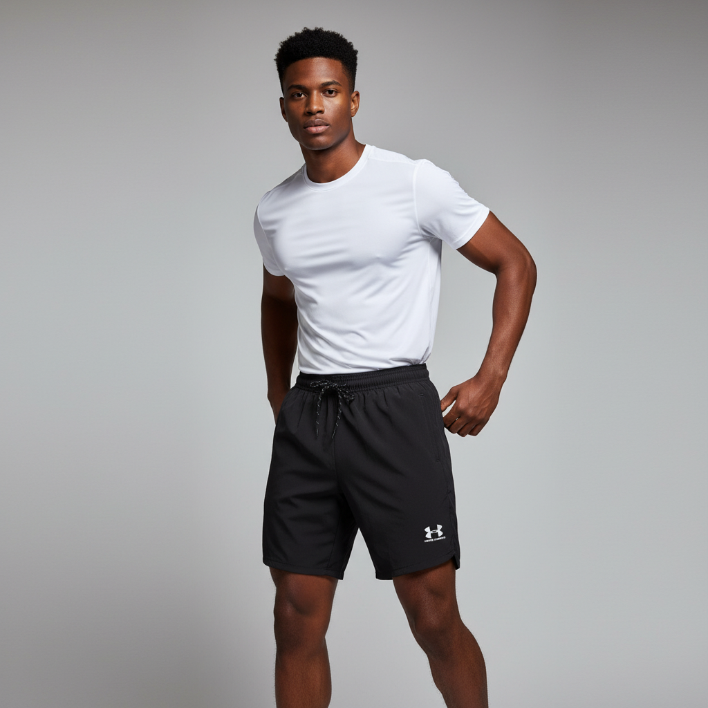 Men's Black Comfy Sports Shorts – Nigerian Male Model Studio Setting