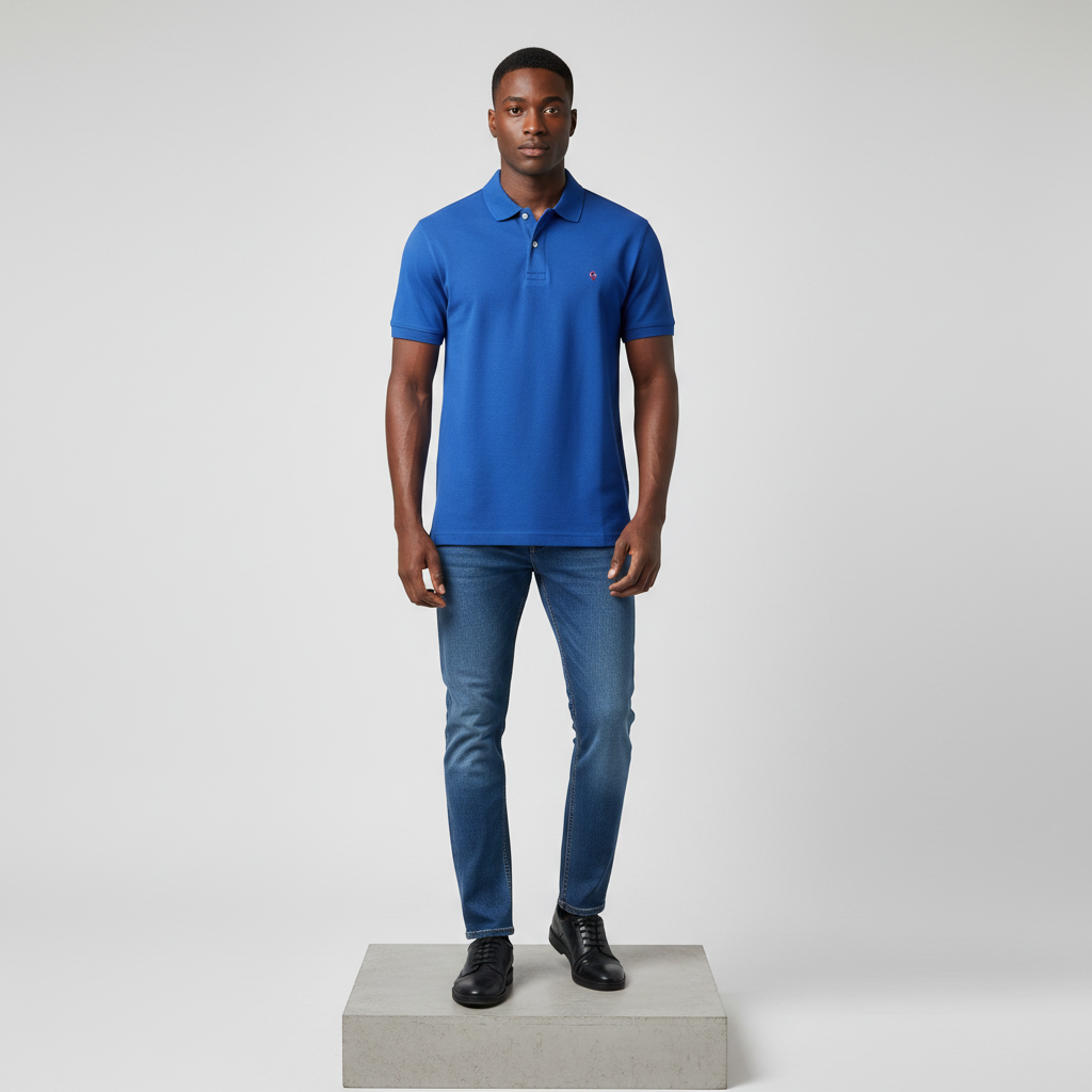 Royal Blue Polo Shirt – Model Front
