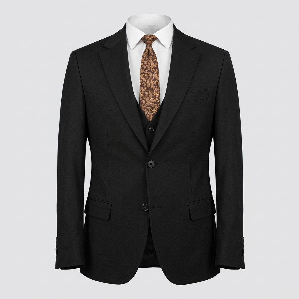 Black suit jacket and waistcoat in ghost mannequin styling