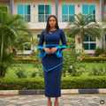 Women's Navy Blue Contrast Trim Midi Dress – Nigerian Female Model
