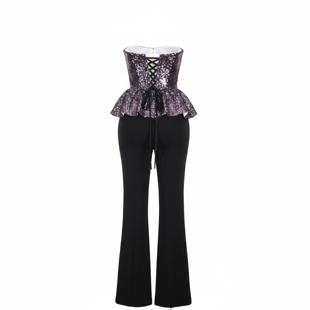 Purple Sequin Peplum Strapless Jumpsuit - Ghost Mannequin
