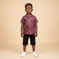 Smart-Kids Burgundy Abstract Tropical Print Short-Sleeve Shirt - Model Shot