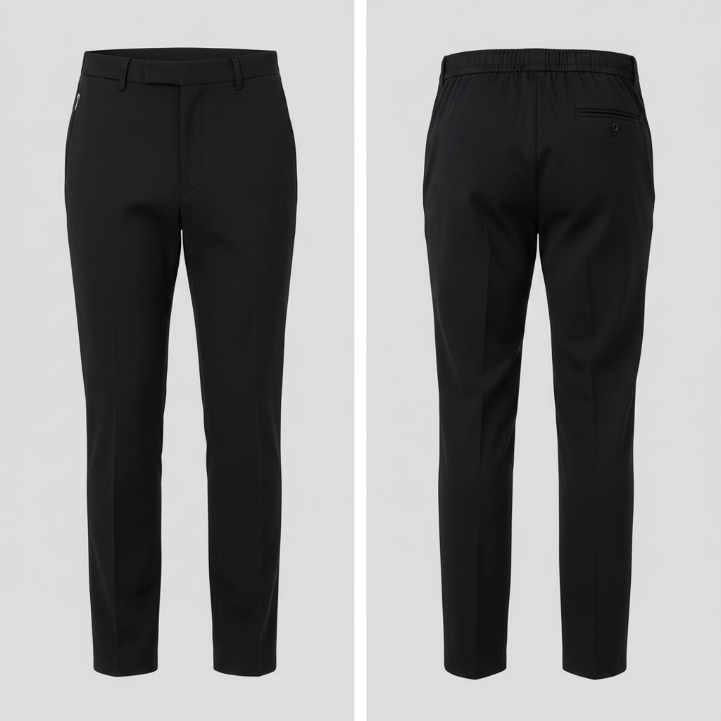 Chukmore Black Tailored Straight-Leg Trousers - Front and Back Ghost Mannequin