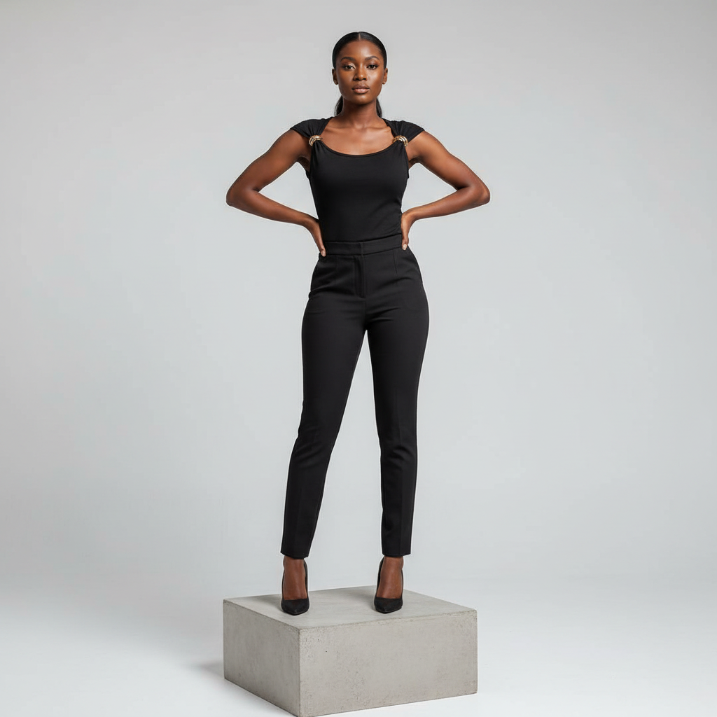 Black Gold-Ring Short-Sleeved Shirt - Model Front