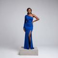 Royal Blue One-Shoulder Ruched Maxi Gown - Model Shot