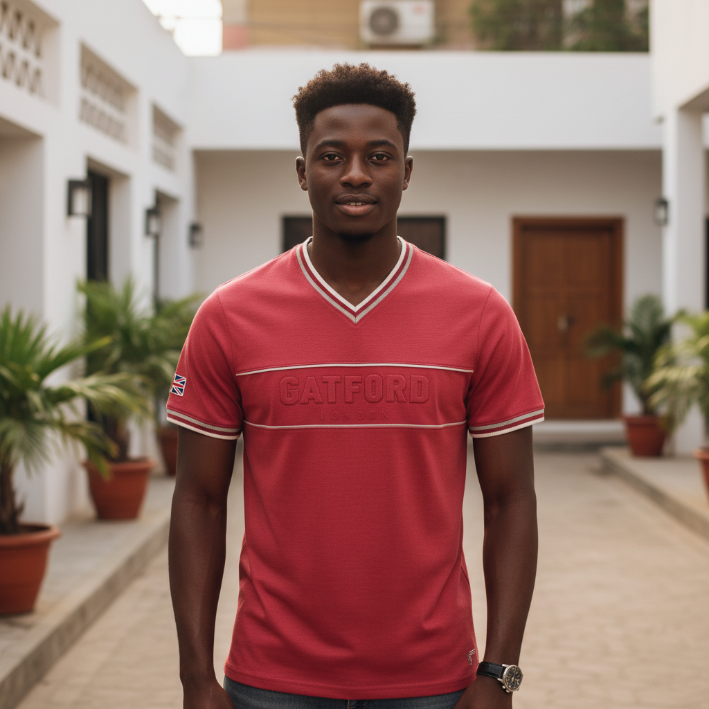 Gatford V-Neck Tee Red – Front Model View