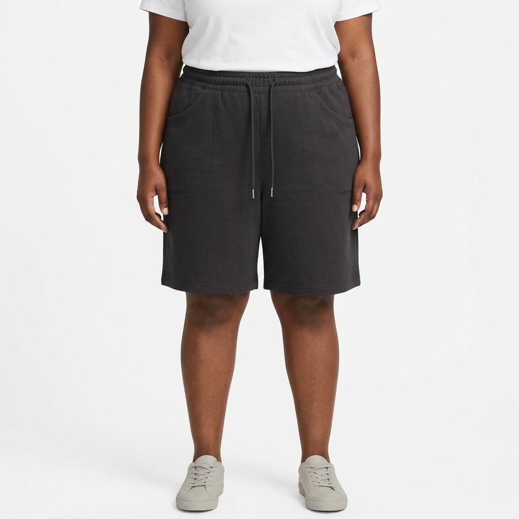 Charcoal relaxed-fit shorts styled with a plain white T-shirt