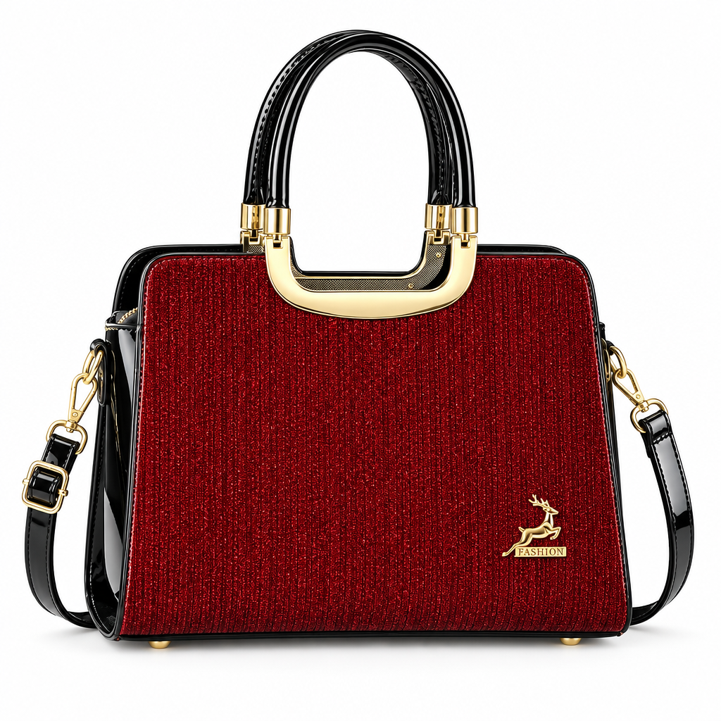 Shimmer Patent Structured Handbag – Red, Ghost Mannequin