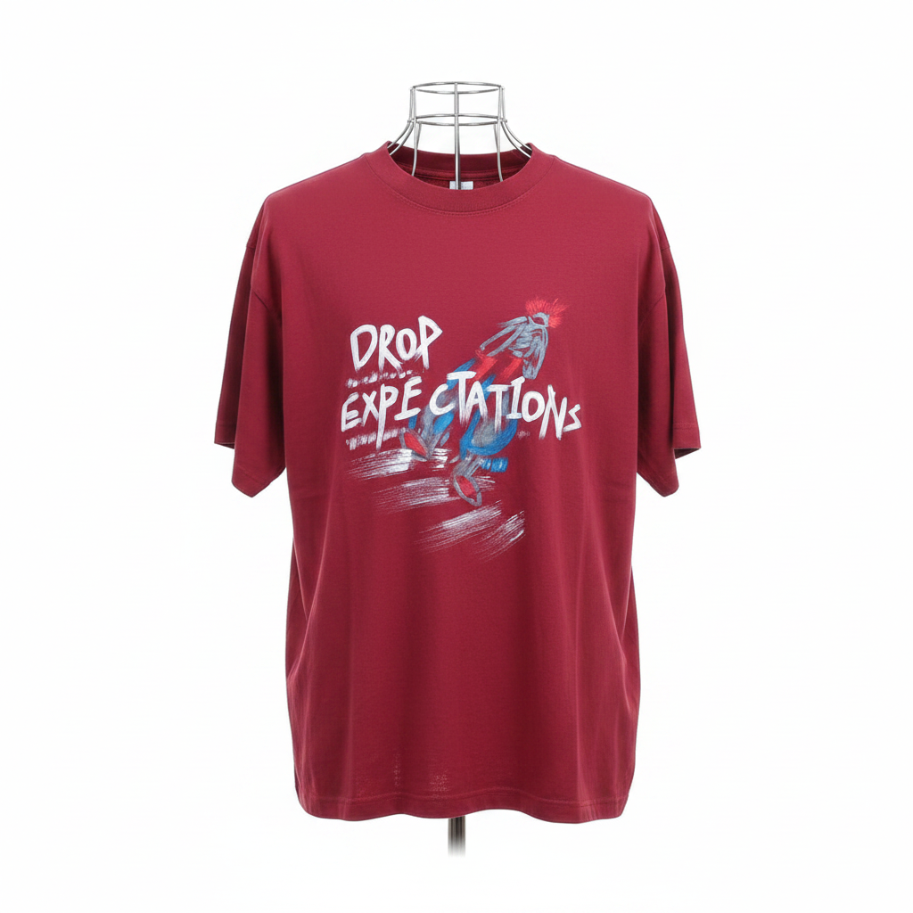 Red Drop Expectations Graphic Oversized Tee - Ghost Mannequin Front