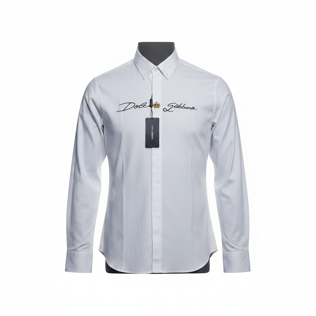 White Embroidered Long-Sleeved Shirt - Ghost Mannequin