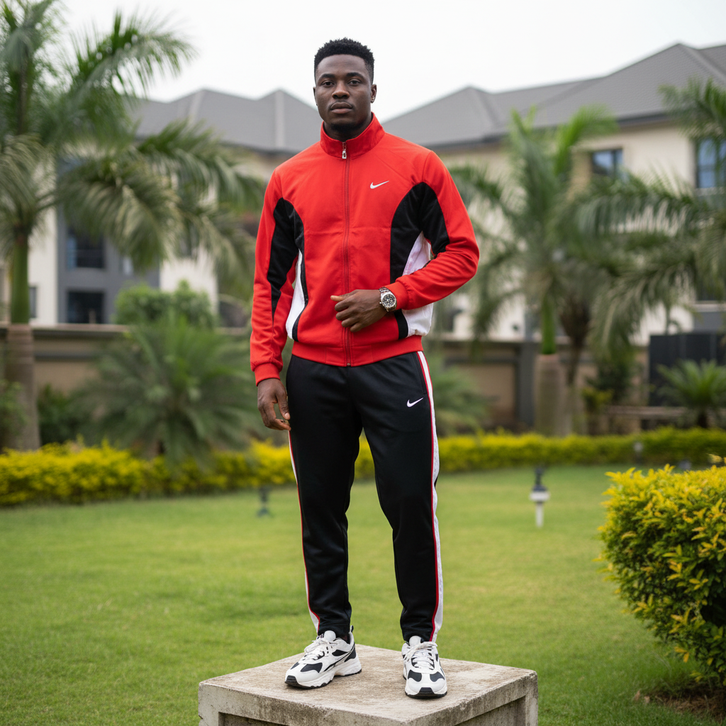 Men's Red Colour-Block Zip-Up Track Jacket – Nigerian Male Model