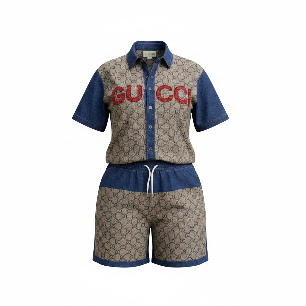 Ghost mannequin – Ntiwi Collection Gucci-Inspired Denim Monogram Co-ord Set