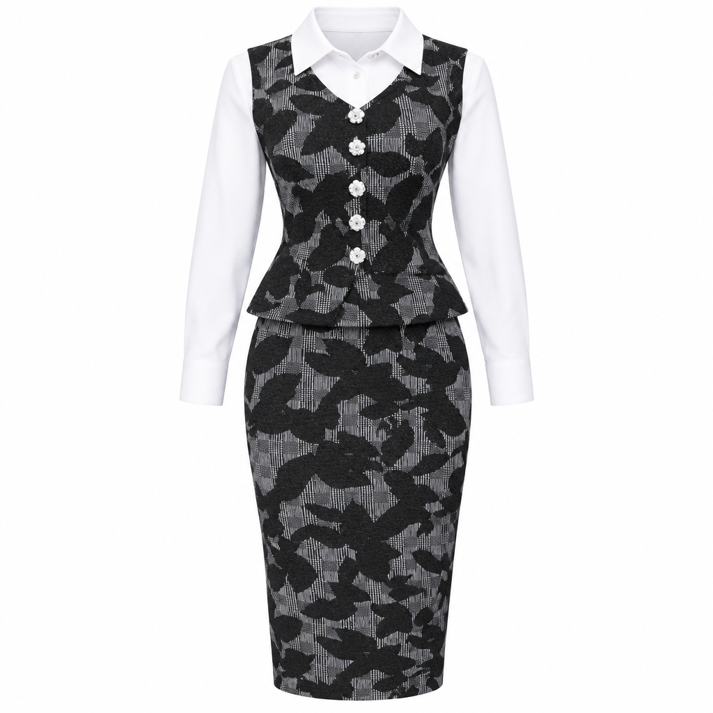 Black & Grey Houndstooth Print Skirt Suit Set – Ghost Mannequin