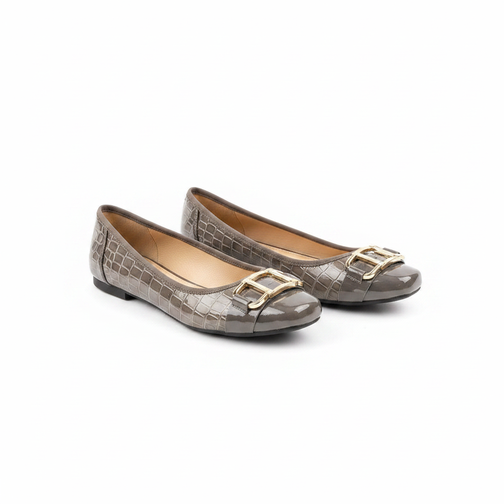 Layinka Store Grey Croc Patent D-Ring Ballet Flats – Catalog Shot