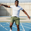 Olive Green Drawstring Athletic Sport Shorts - Model Shot