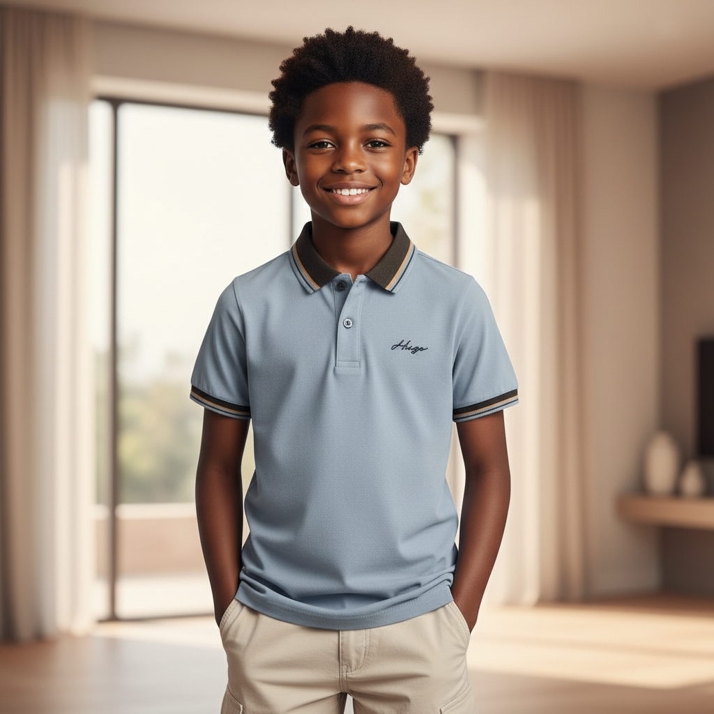 Contrast Collar Polo Shirt - Nigerian Child Model Front View