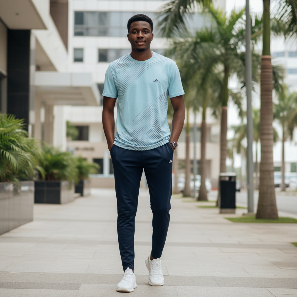 Prostar Running Crew Neck Tee Sky Blue – Model Shot