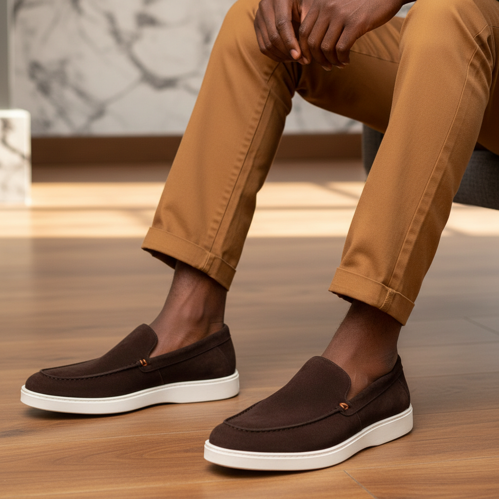 Dark Brown Suede Slip-On Loafer - Model Shot