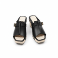 Women's Buckle-Strap Raffia Wedge Mule - Black Ghost Mannequin