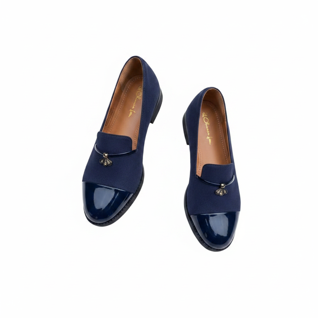 Women's Two-Tone Suede & Patent Loafer - Navy Blue Ghost Mannequin