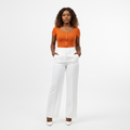 Tangerine Orange Scoop Neck Button Placket Top – Model Shot