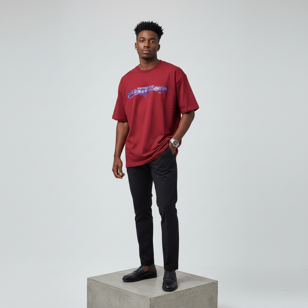 Red Seventeen Graphic Oversized Tee - Male Model Front
