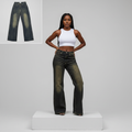 Dark Vintage Wash Wide-Leg Flare Jeans – Front Model