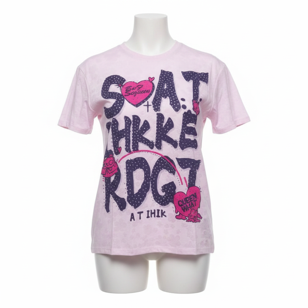 Women's light pink graffiti letter heart drip graphic crew neck tee - ghost mannequin front view