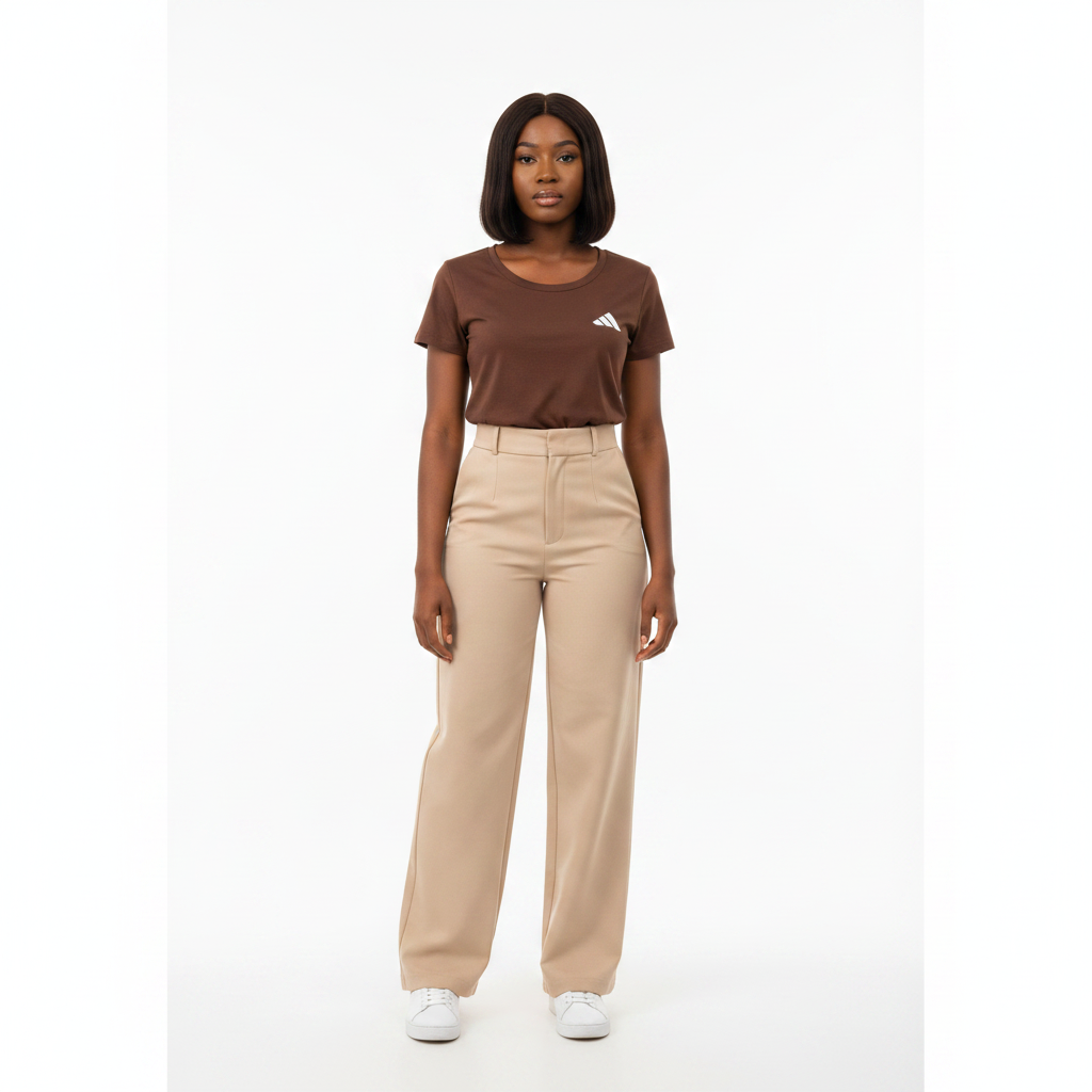 Adidas Chocolate Brown Three-Stripe Scoop Neck Tee – Model Shot
