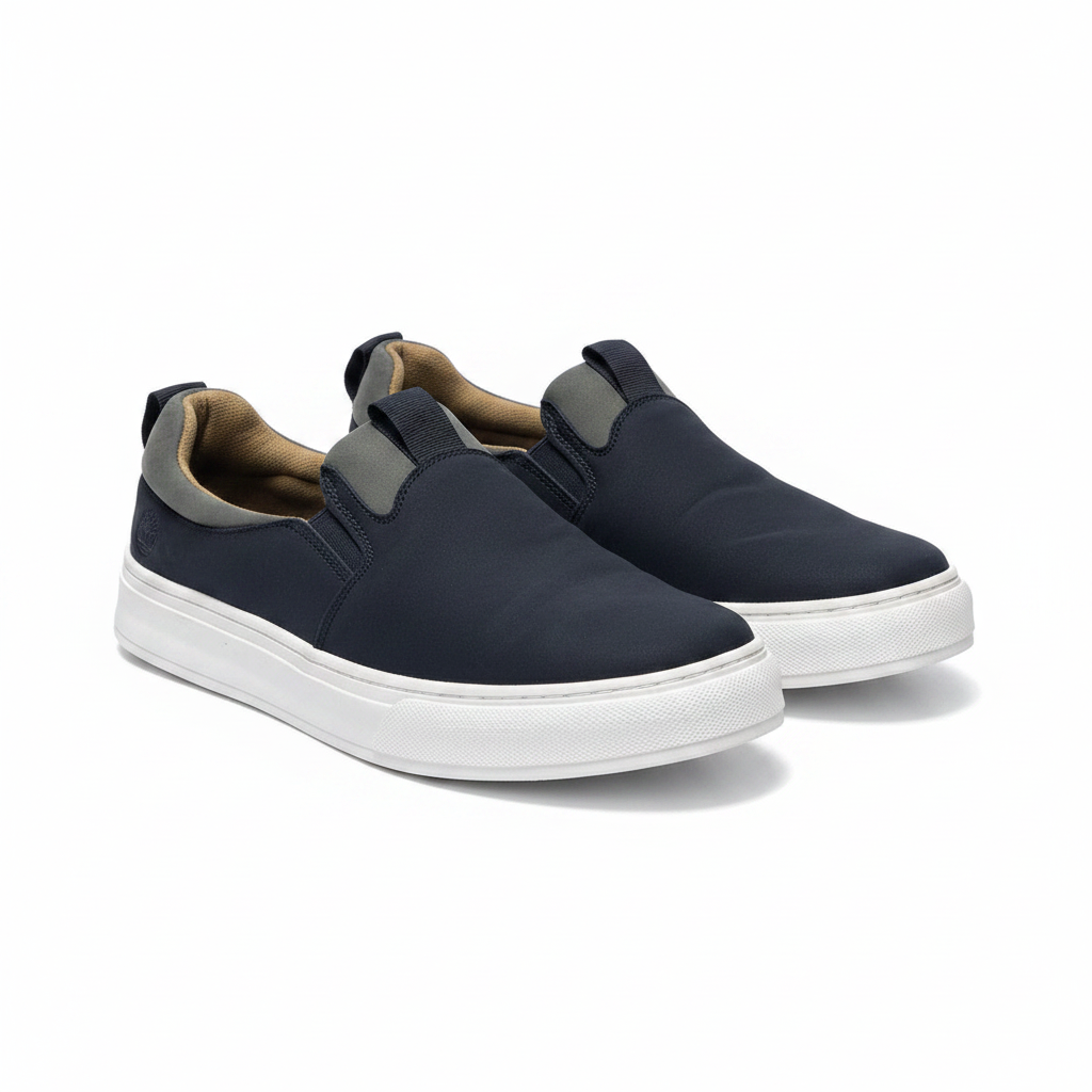Men's slip-on sneakers ghost mannequin view showing full pair