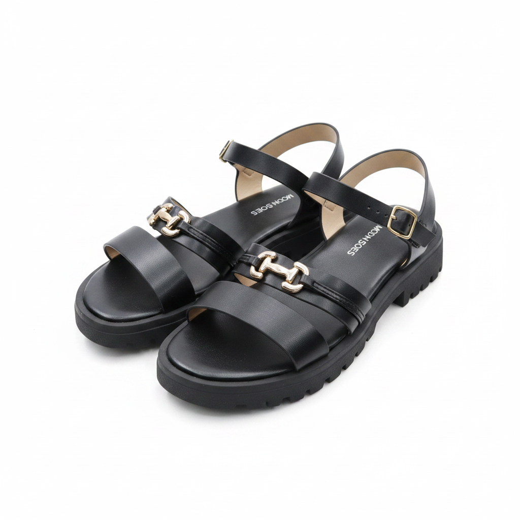 Women's black multi-strap platform sandal ghost mannequin pair view