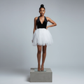 Black White Velvet Tulle Halter Mini Dress – Model Shot
