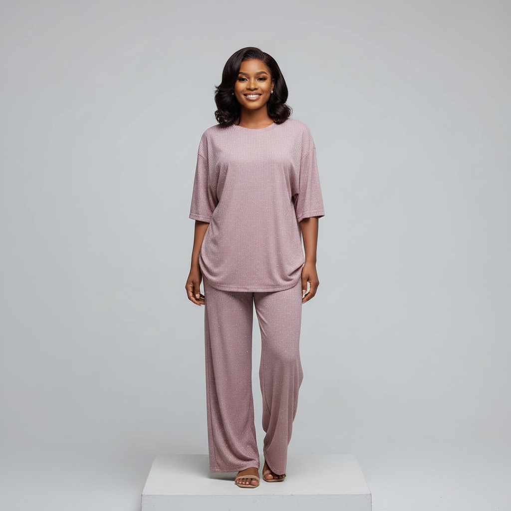 Dusty Pink Rhinestone Sparkle Co-ord Set - Model Front View