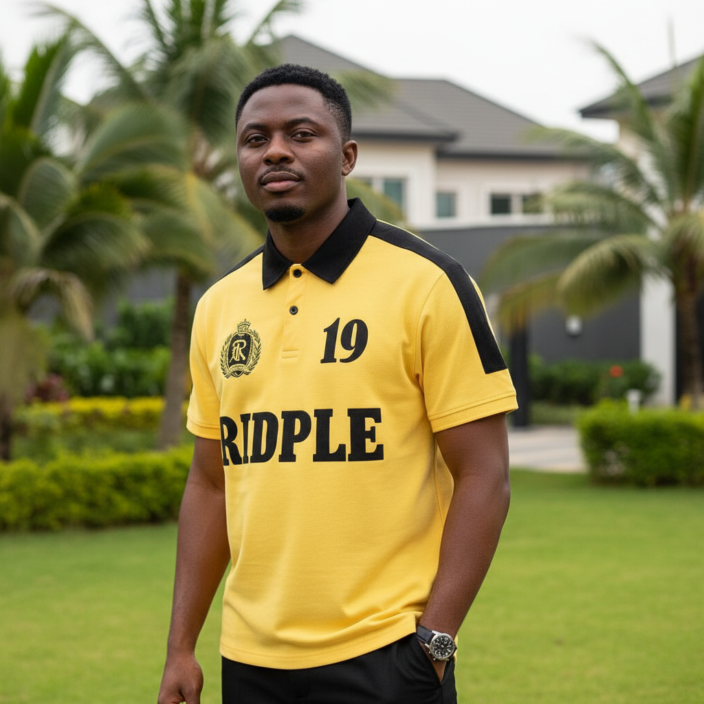 Men's Yellow Graphic Polo Shirt - Nigerian Male Model