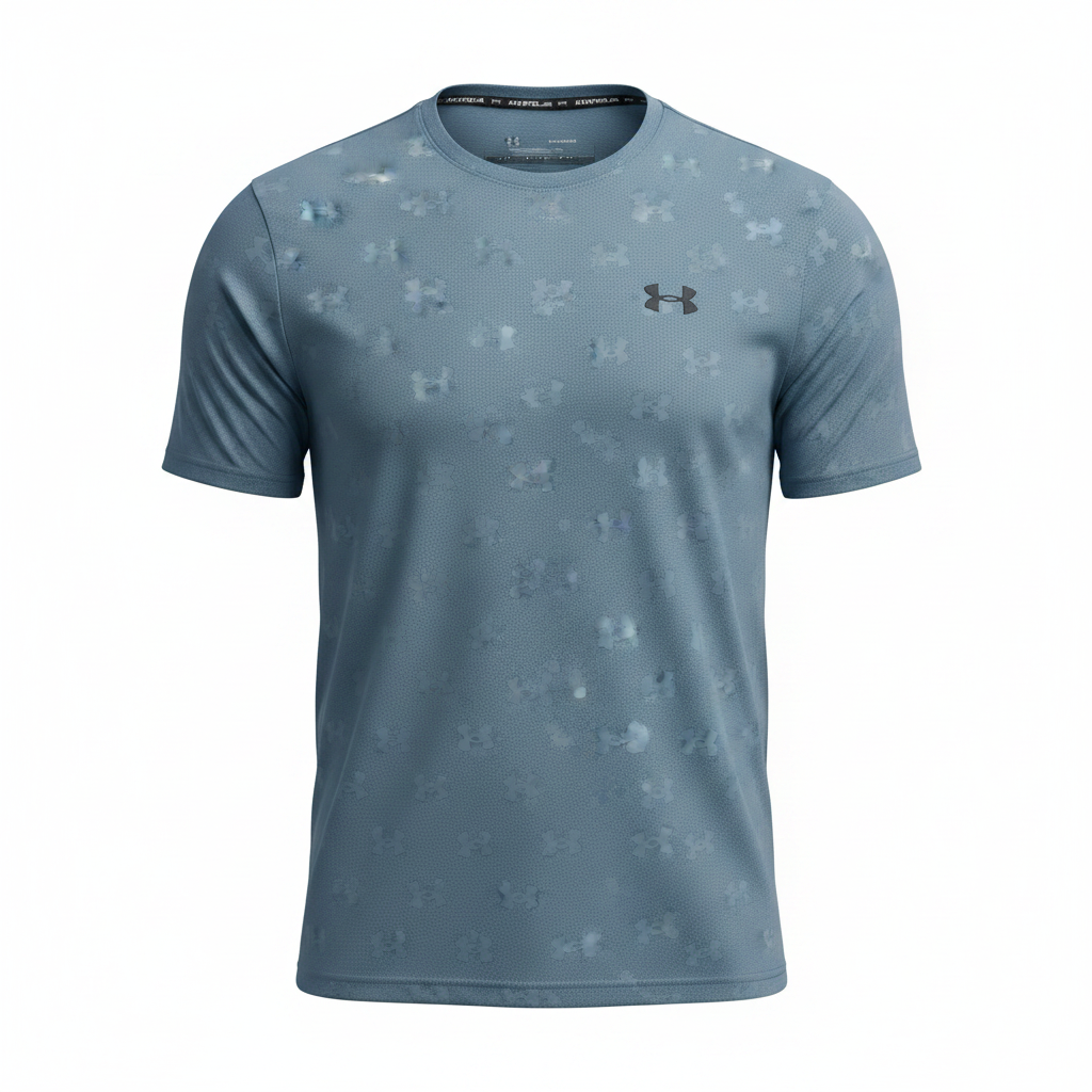 Men's Steel Blue Monogram Pattern Sports Crew-Neck Performance T-Shirt – Ghost Mannequin View
