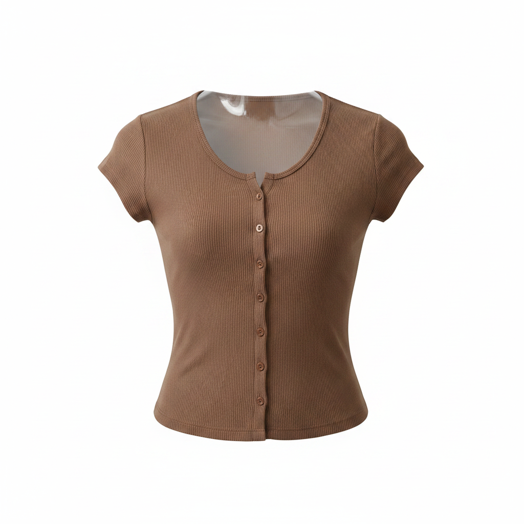 Ribbed Button-Front Cap Sleeve Crop Top – Ghost Mannequin Mocha Brown