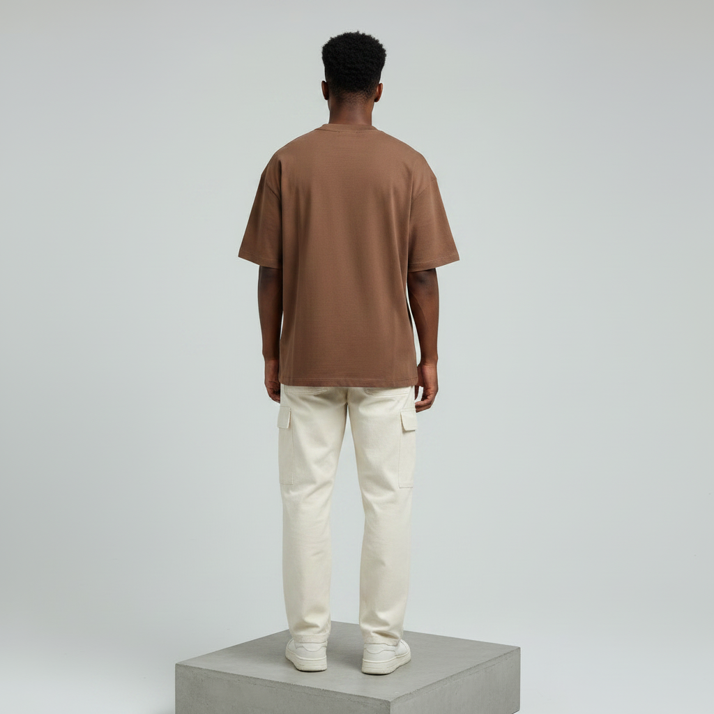 Brown NAFU Graphic Oversized Tee - Male Model Back