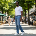 Nigerian model wearing Light Blue Washed Straight-Leg Logo Embroidered Jeans
