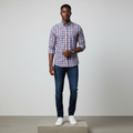 Blue Red & White Plaid Long-Sleeved Shirt - Model Shot