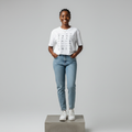 White Graphic Icon Print Shirt - Model Front