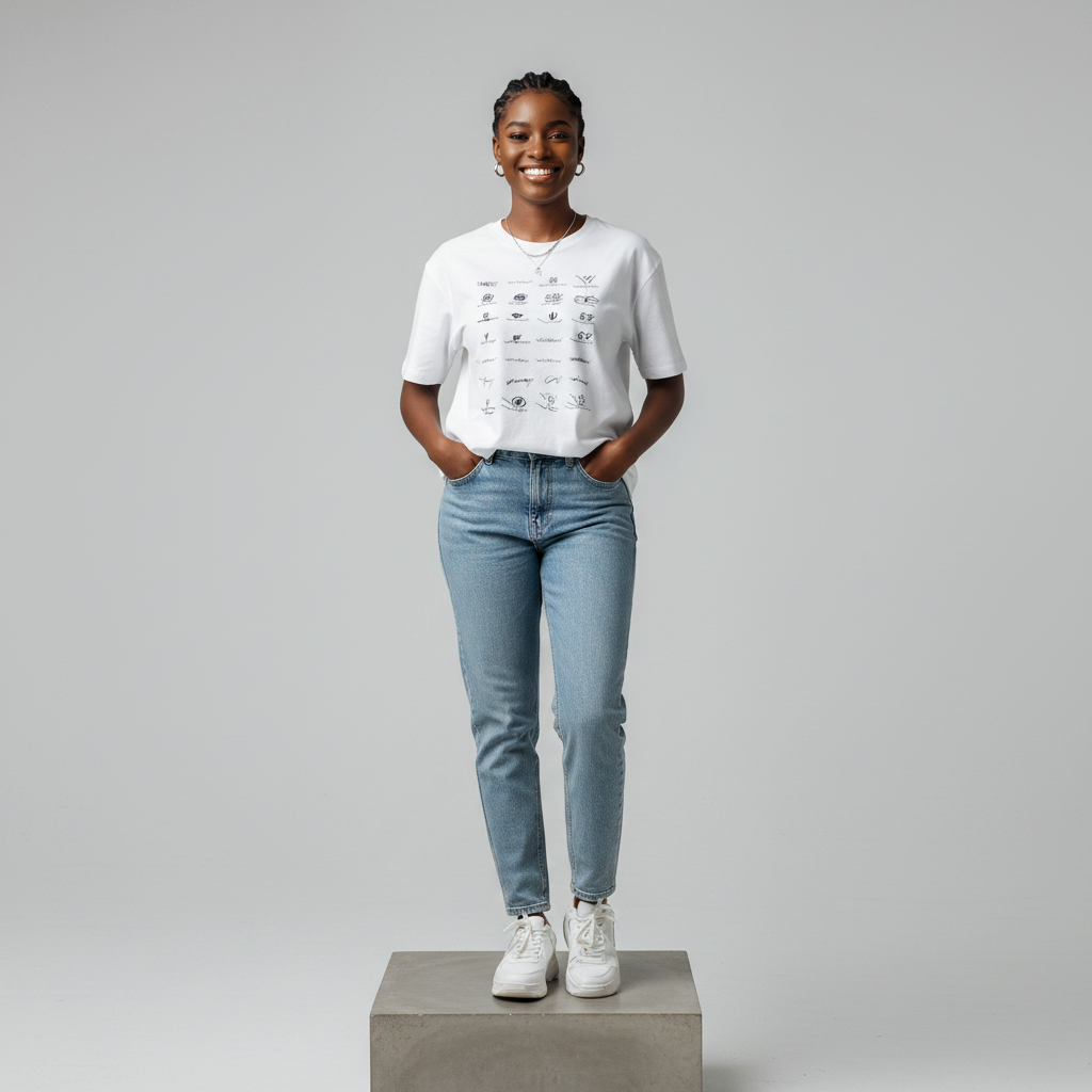 White Graphic Icon Print Shirt - Model Front