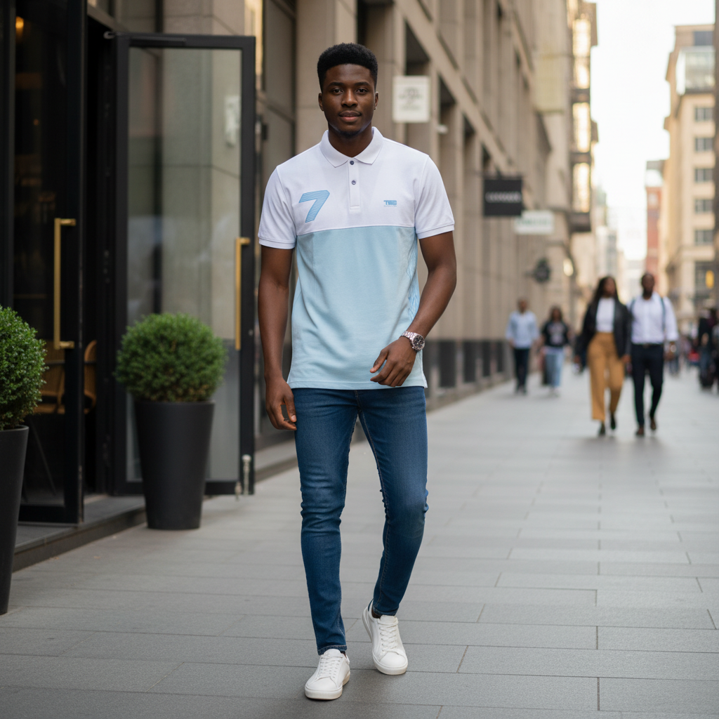 Colorblock Number 7 Polo – Model Shot