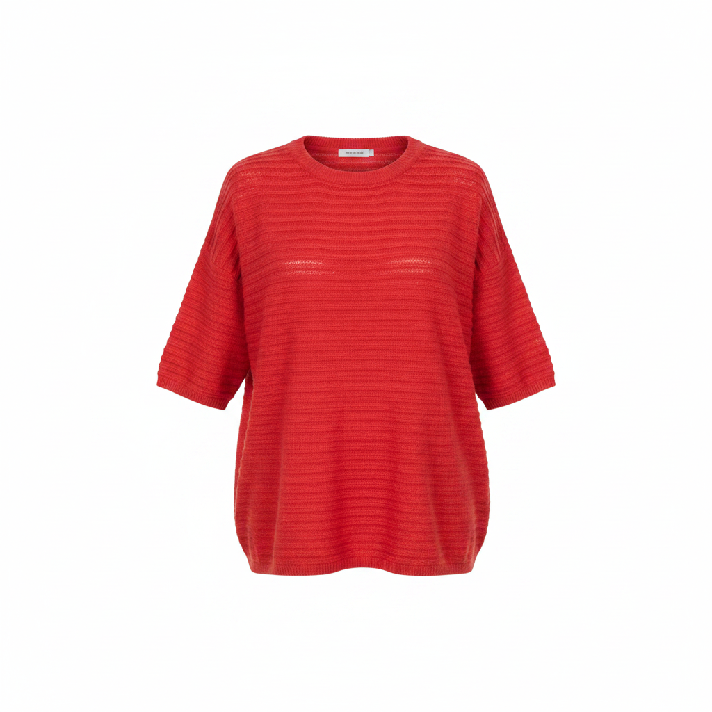 Red Ribbed Knit Short-Sleeve Top - Ghost Mannequin
