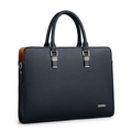 Black textured laptop bag with twin handles and silver-tone fittings on white